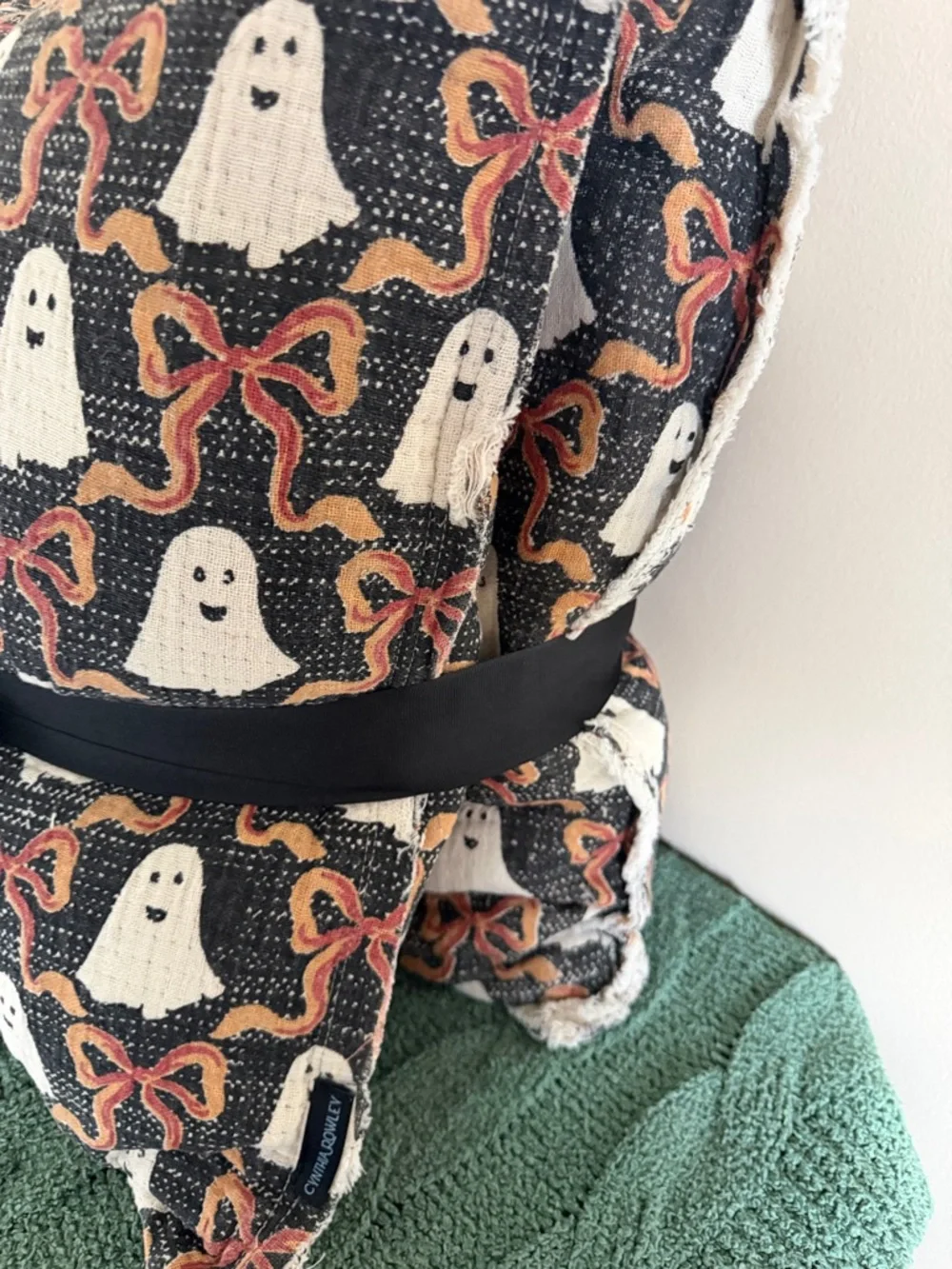 Cynthia Rowley Halloween Ghost 👻 Pillows Orange Bow Black Set of 2 NEW!